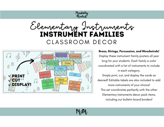 Elementary Instruments: Instrument Families Posters DIGITAL DOWNLOAD