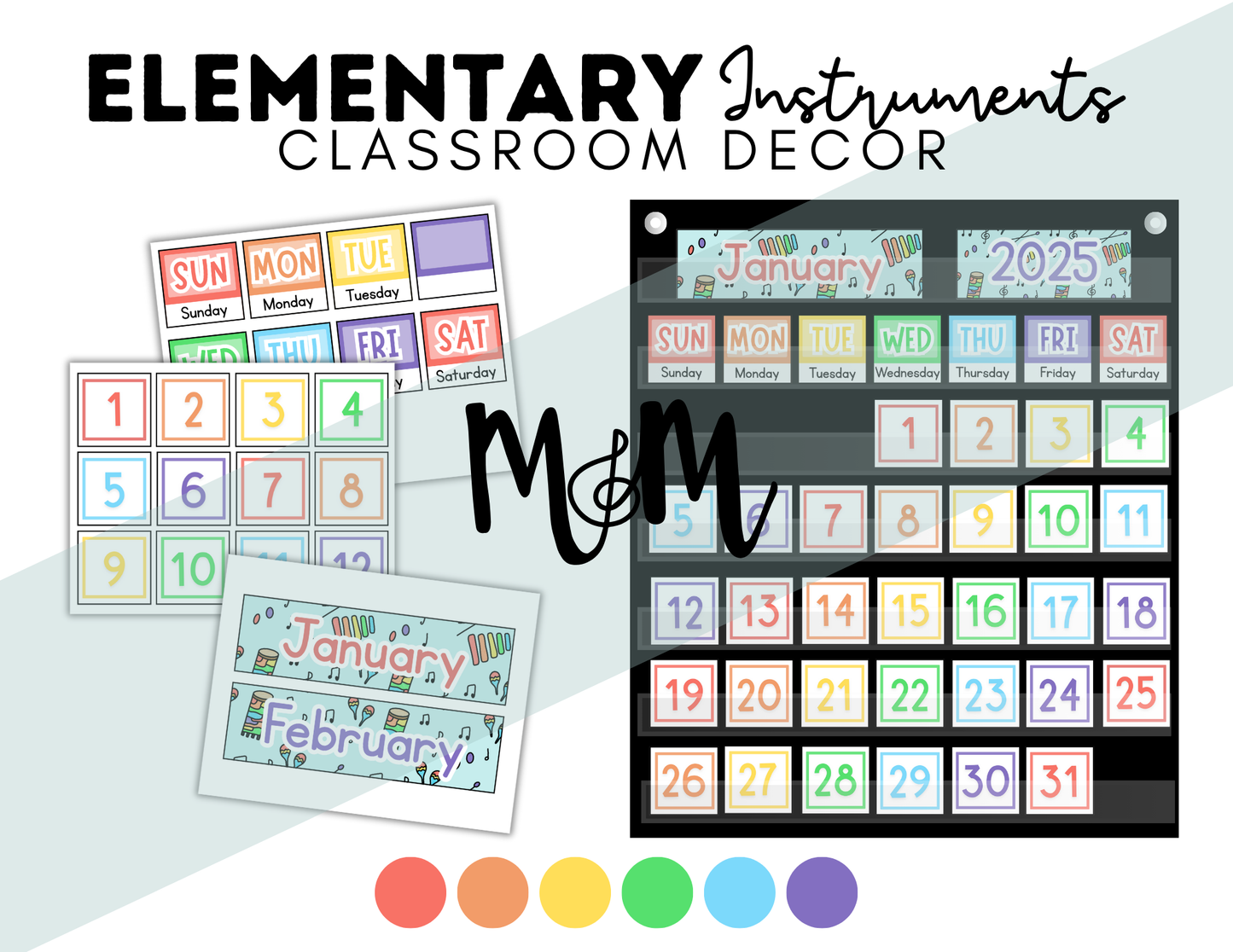 Elementary Instruments: Pocket Chart Calendar DIGITAL DOWNLOAD
