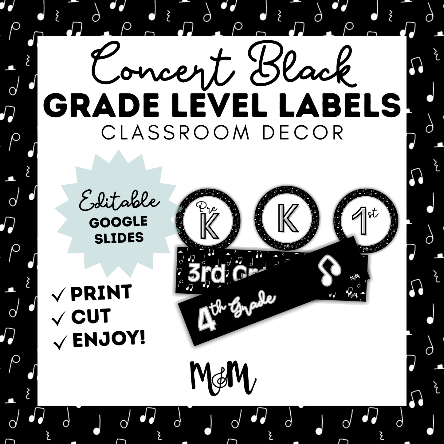 Concert Black: Grade Level Labels DIGITAL DOWNLOAD