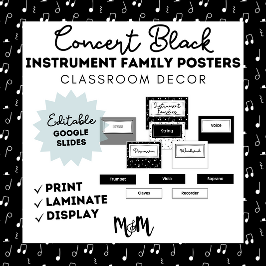 Concert Black: Instrument Families Posters DIGITAL DOWNLOAD