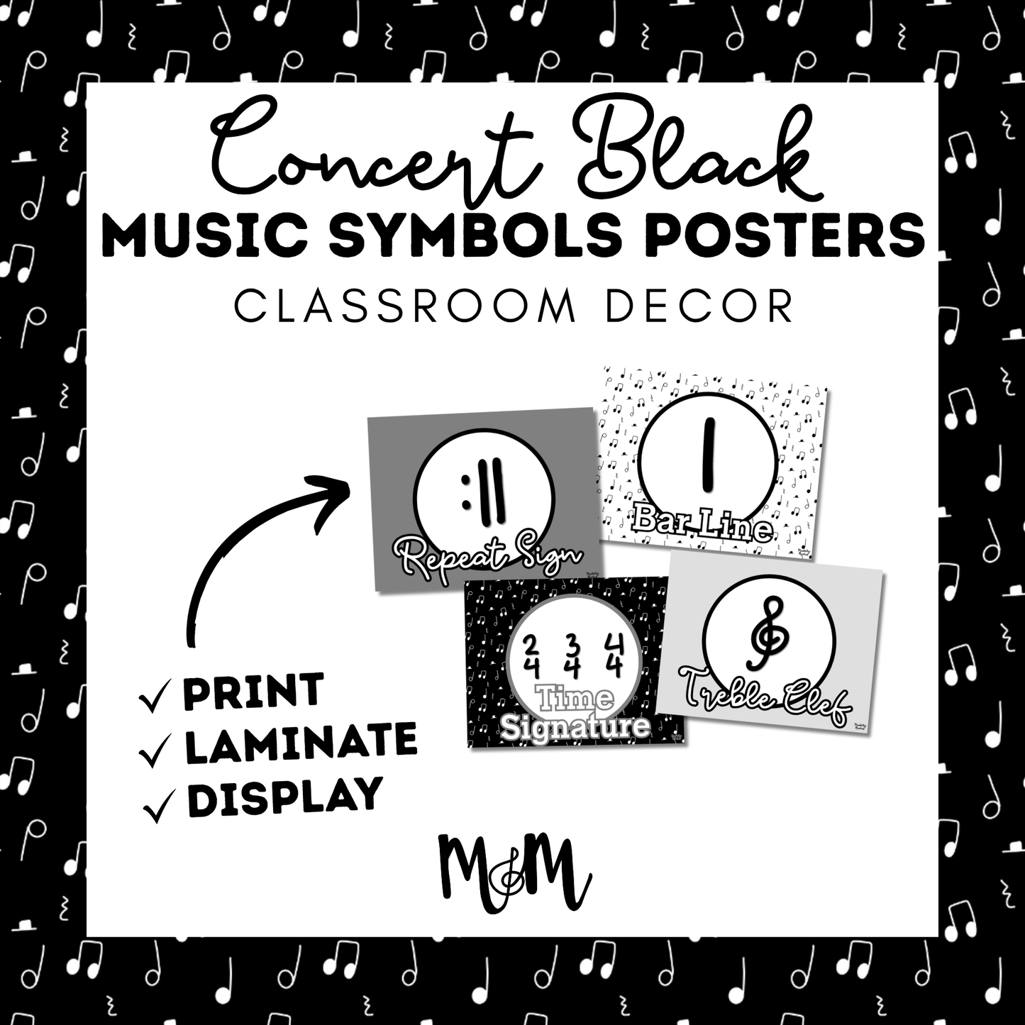 Concert Black: Music Symbols Posters DIGITAL DOWNLOAD