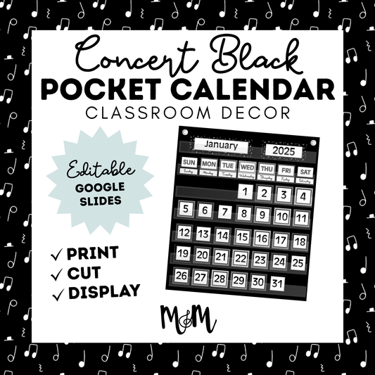 Concert Black: Pocket Chart Calendar DIGITAL DOWNLOAD