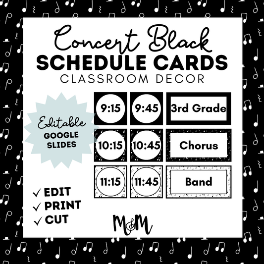 Concert Black: Pocket Chart Schedule Cards DIGITAL DOWNLOAD