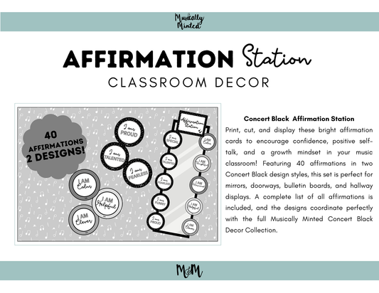 Concert Black: Affirmation Station | Music Classroom Decor