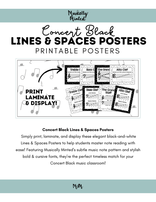 Concert Black: Lines & Spaces Posters DIGITAL DOWNLOAD