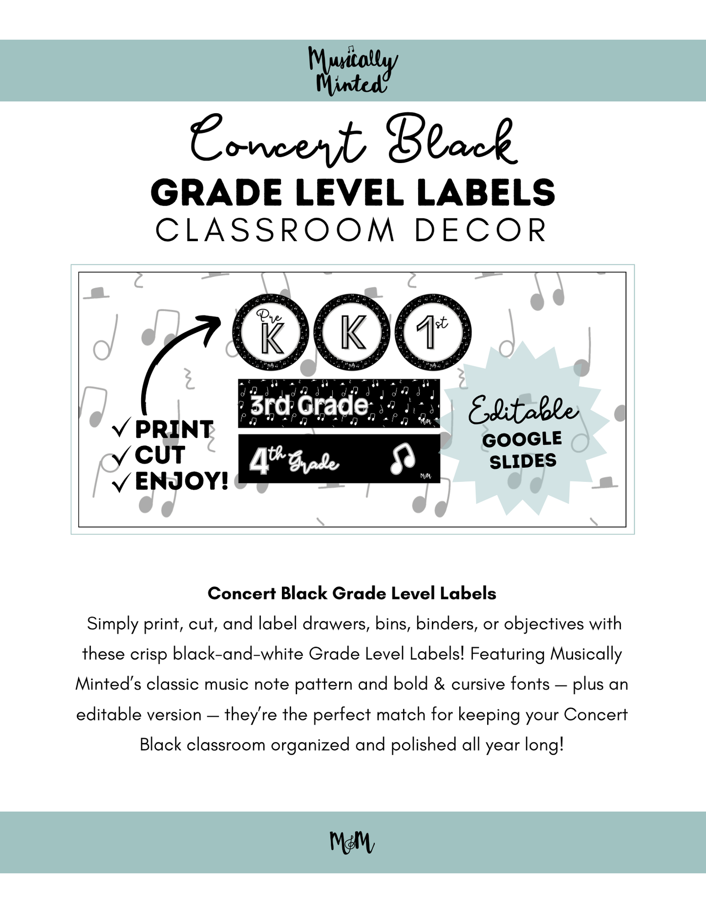 Concert Black: Grade Level Labels DIGITAL DOWNLOAD