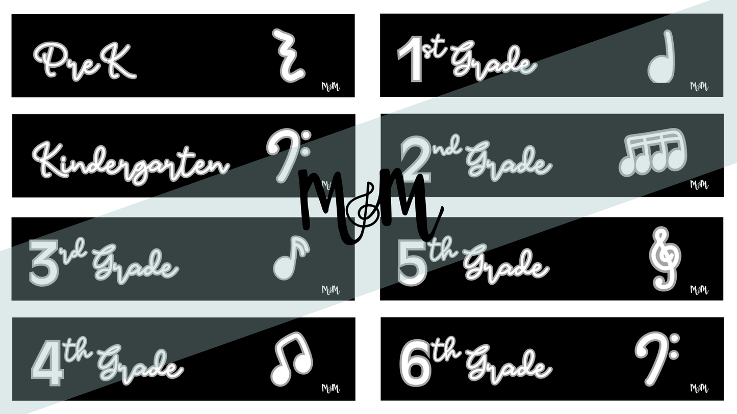 Concert Black: Grade Level Labels DIGITAL DOWNLOAD