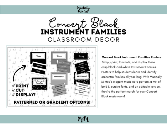 Concert Black: Instrument Families Posters DIGITAL DOWNLOAD