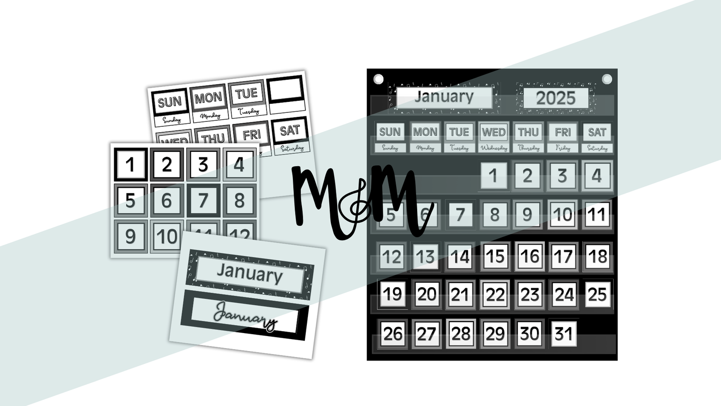 Concert Black: Pocket Chart Calendar DIGITAL DOWNLOAD