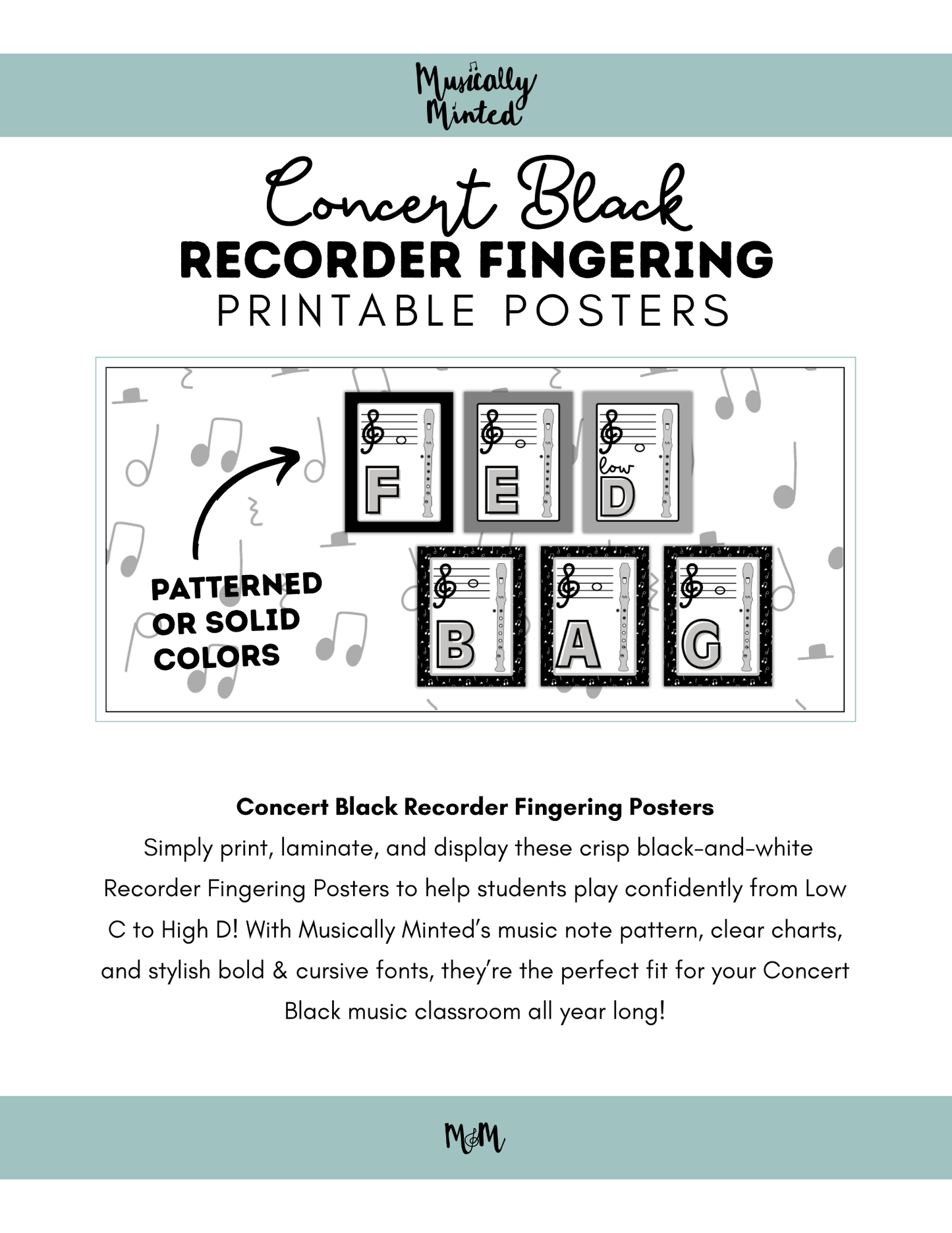 Concert Black: Recorder Fingering Posters DIGITAL DOWNLOAD