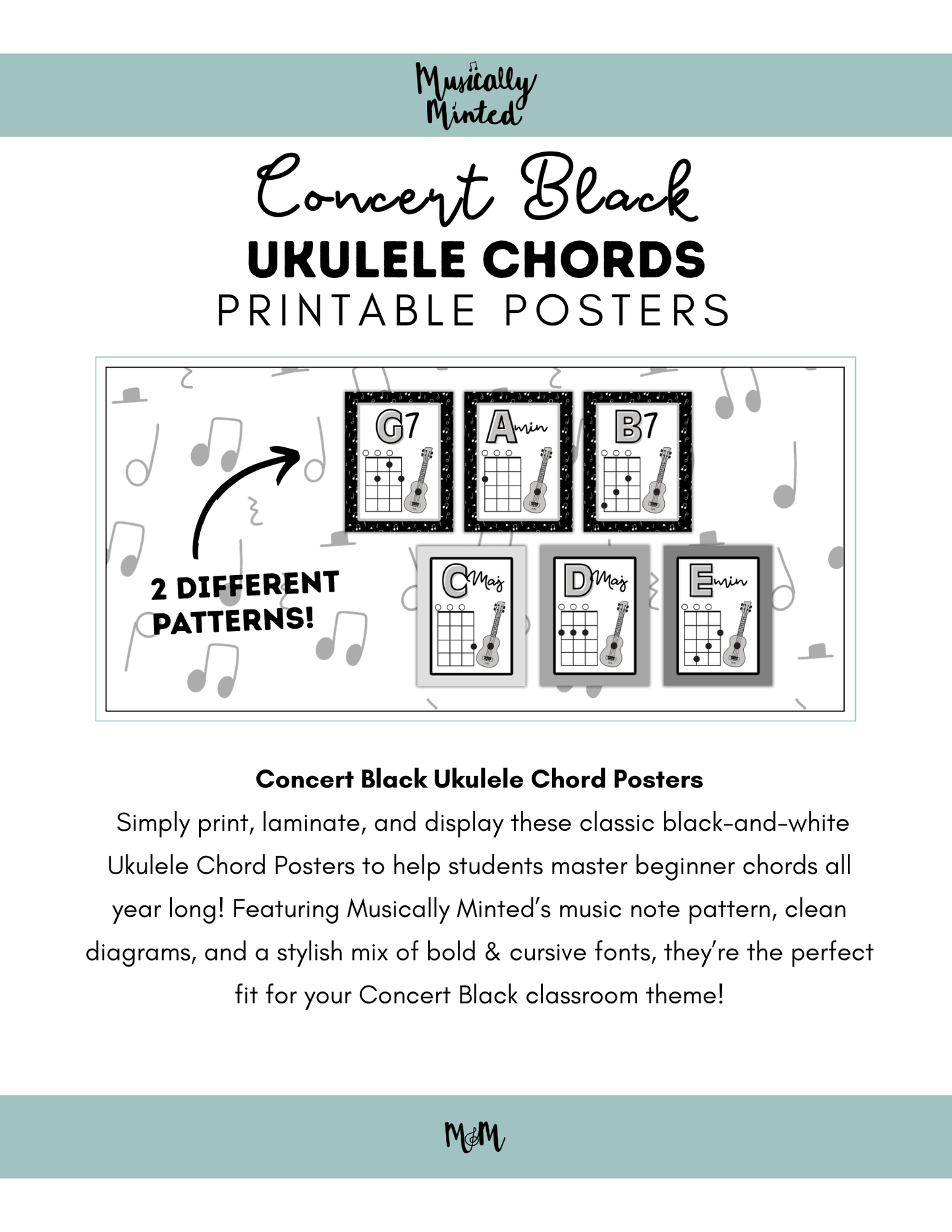 Concert Black: Ukulele Chord Posters DIGITAL DOWNLOAD