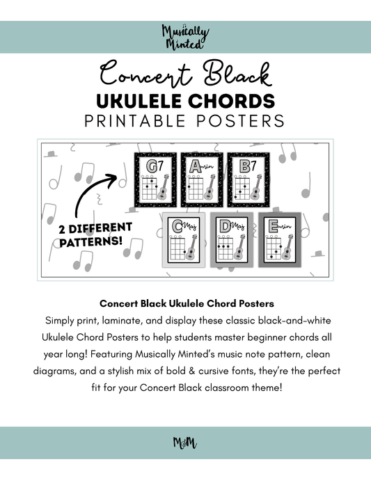 Concert Black: Ukulele Chord Posters DIGITAL DOWNLOAD