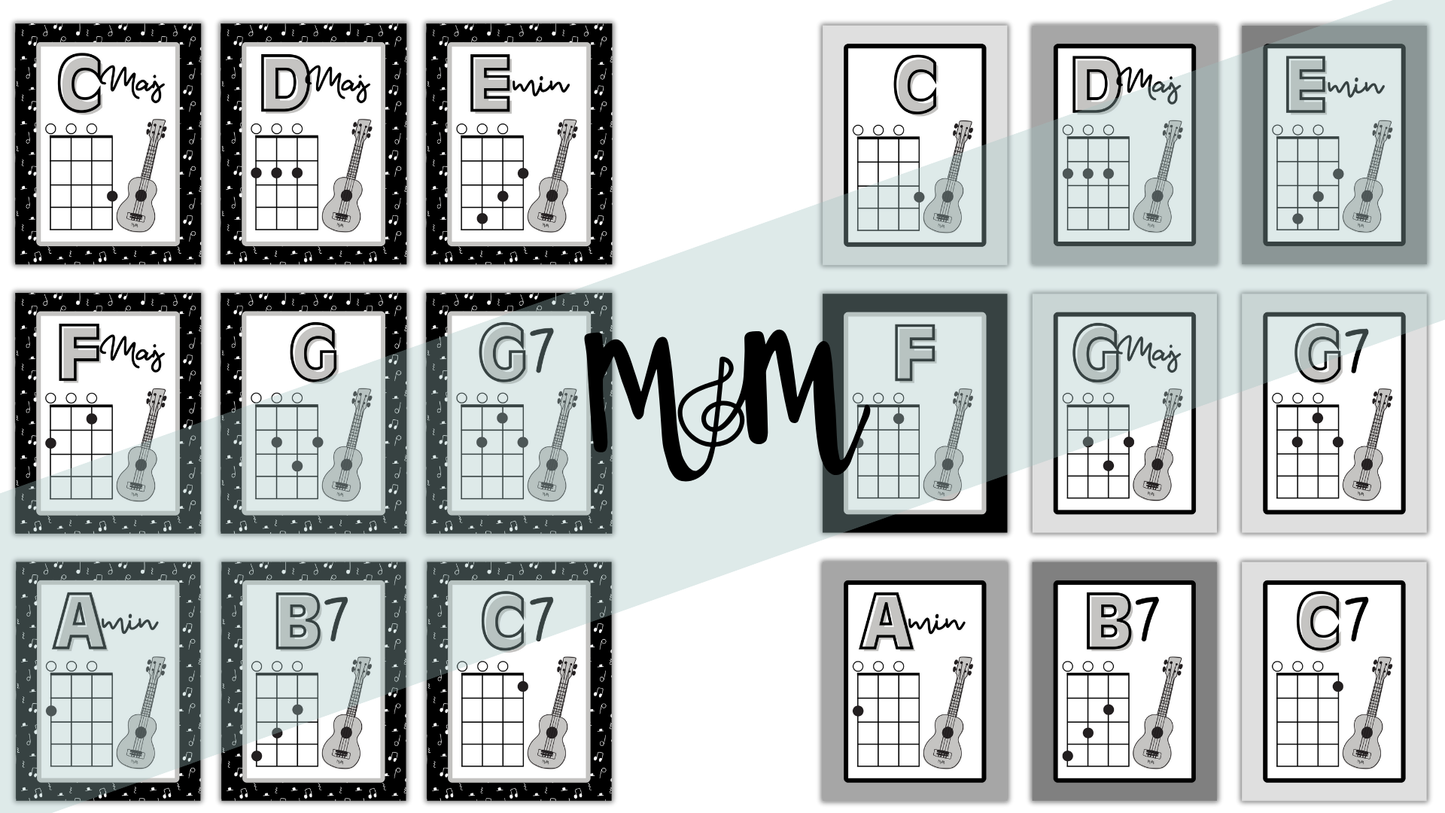 Concert Black: Ukulele Chord Posters DIGITAL DOWNLOAD