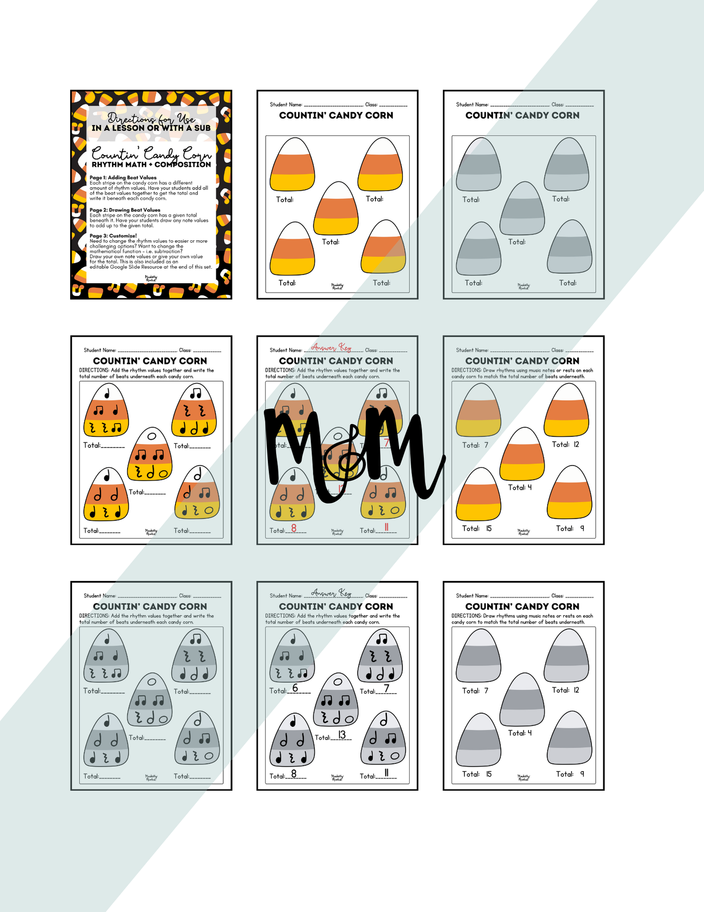 Countin' Candy Corn: Rhythm Math Worksheet | Music Class Printable Activity DIGITAL DOWNLOAD