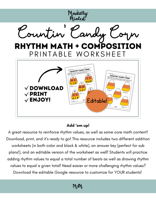 Countin' Candy Corn: Rhythm Math Worksheet | Music Class Printable Activity DIGITAL DOWNLOAD