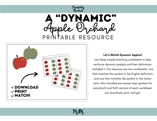 Dynamic Apple Orchard Matching Worksheet | Music Class Activity DIGITAL DOWNLOAD