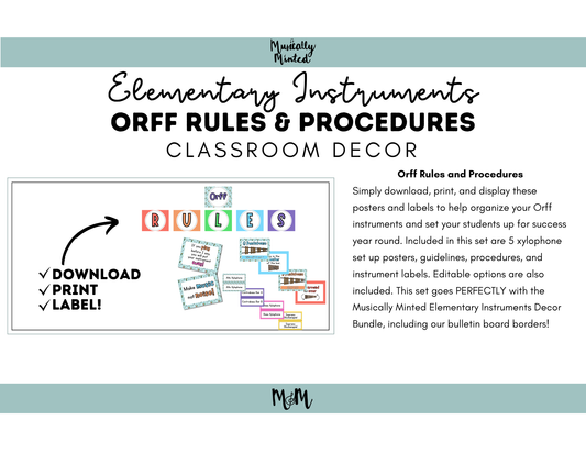 Elementary Instruments: Orff Rules & Expectations Posters | Music Room Decor