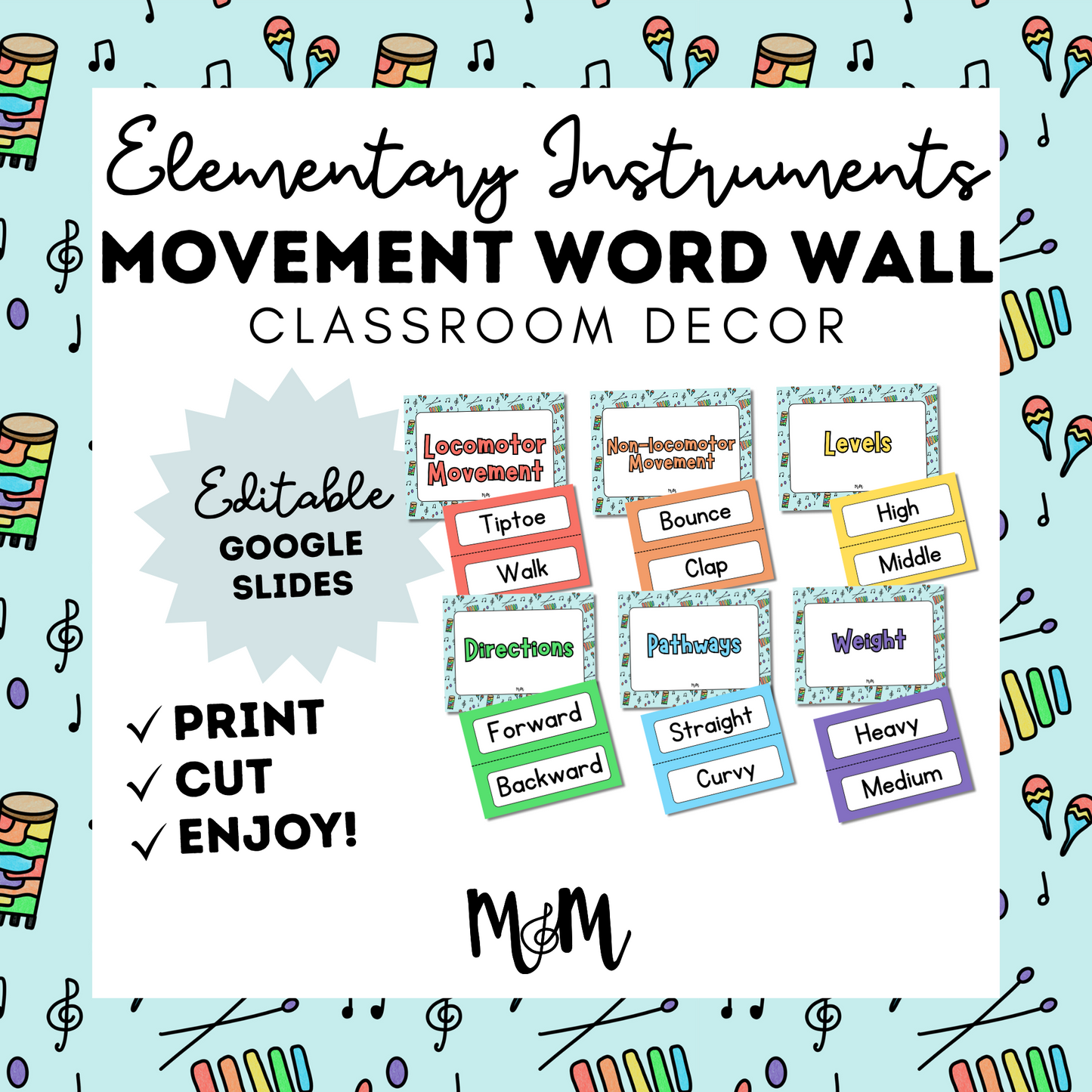 Elementary Instruments: Movement Word Wall Cards DIGITAL DOWNLOAD