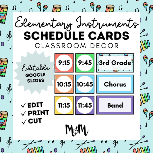 Elementary Instruments: Pocket Chart Schedule Cards DIGITAL DOWNLOAD