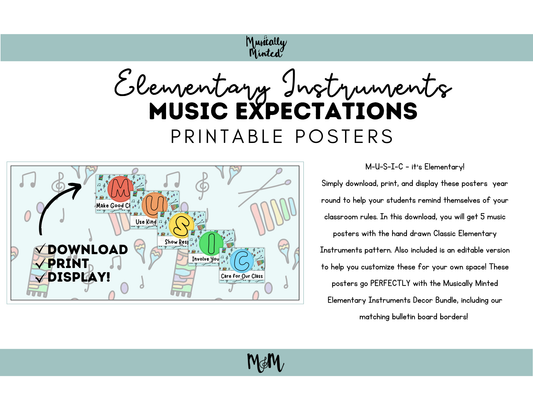Elementary Instruments: Classroom Expectation Posters DIGITAL DOWNLOAD