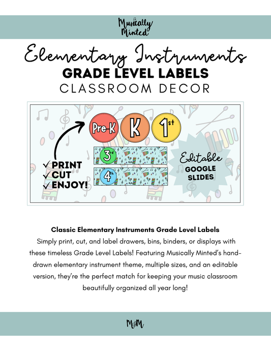 Elementary Instruments: Grade Level Labels DIGITAL DOWNLOAD
