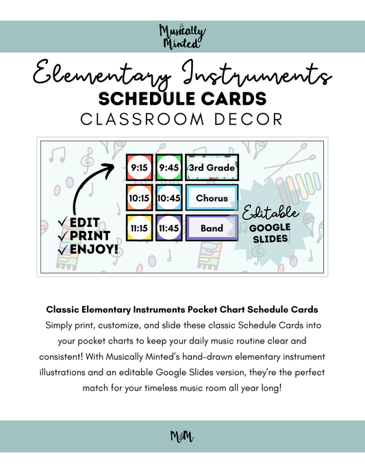 Elementary Instruments: Pocket Chart Schedule Cards DIGITAL DOWNLOAD