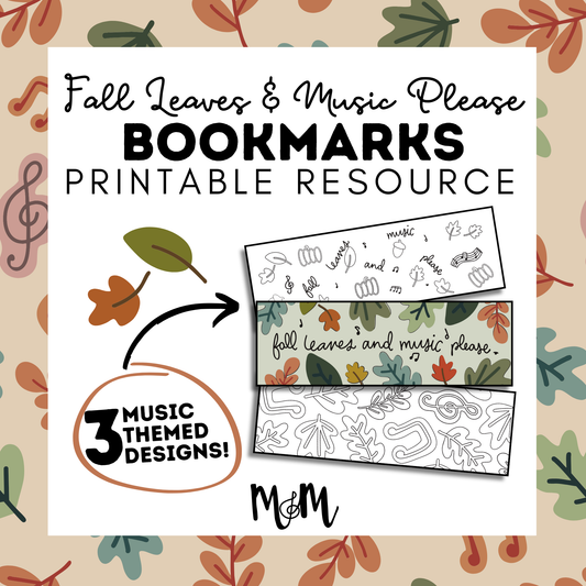 Fall Leaves and Music Please: Music Bookmarks | Printable Coloring Activity DIGITAL DOWNLOAD