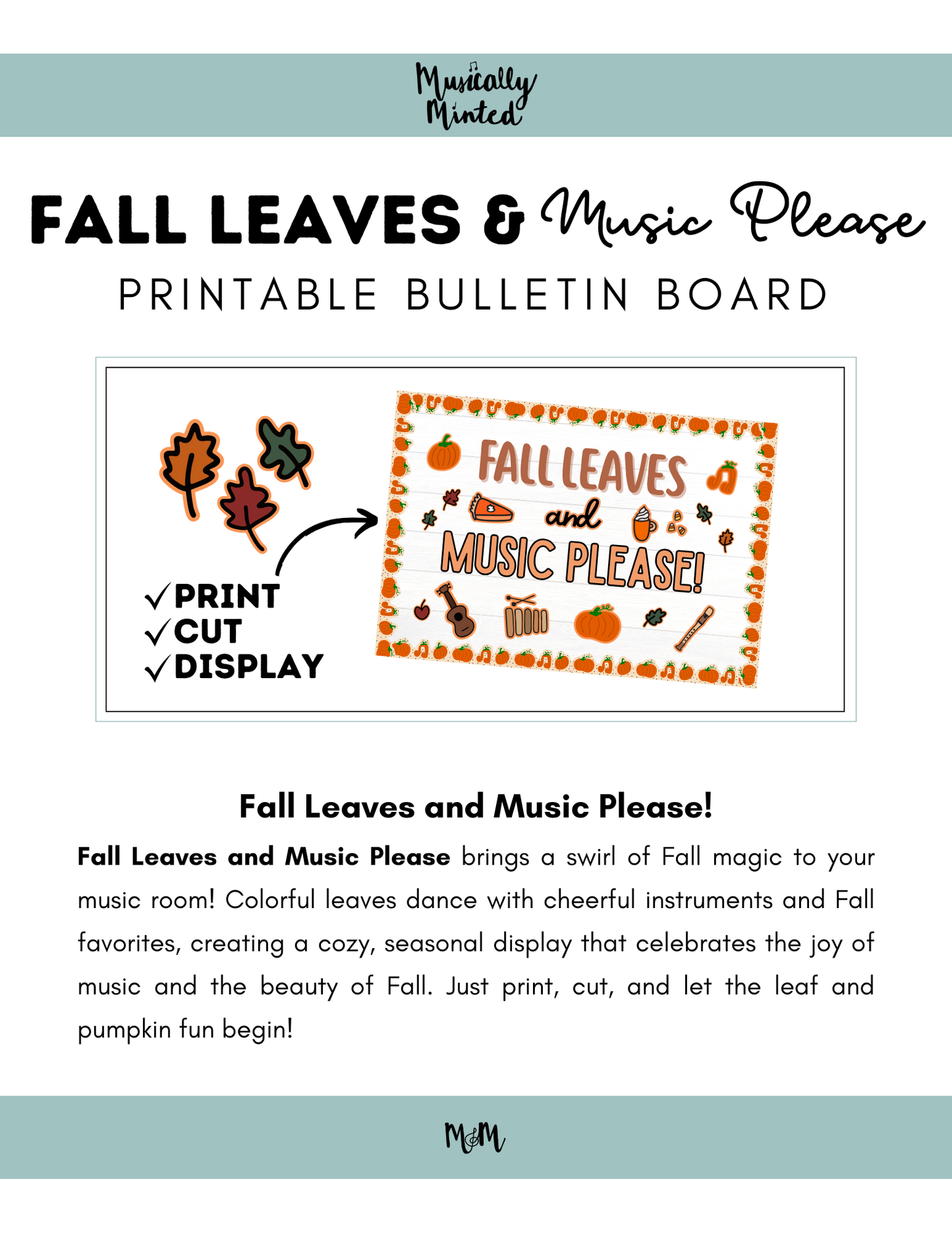 Fall Leaves and Music Please: Bulletin Board Set | Music Class Decor DIGITAL DOWNLOAD