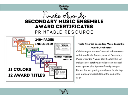 Finale Awards – Secondary Music Ensemble Awards Certificates | Band, Choir, Orchestra DIGITAL DOWNLOAD