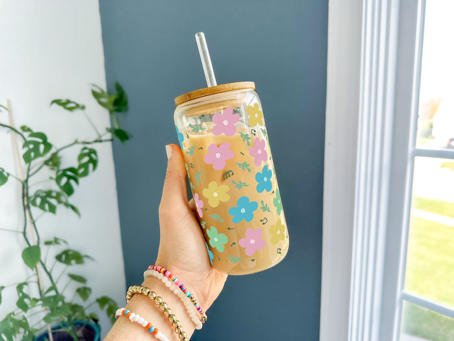 Floral Confetti Glass Can