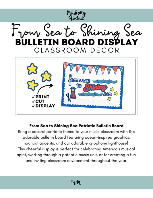 From Sea to Shining Sea Music Bulletin Board | Patriotic Music Classroom Decor DIGITAL DOWNLOAD