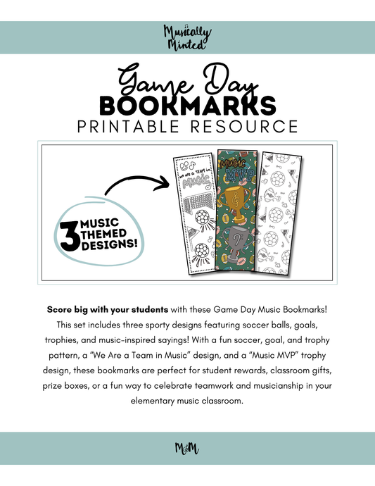 Game Day | Music Bookmarks | Printable Coloring Activity DIGITAL DOWNLOAD