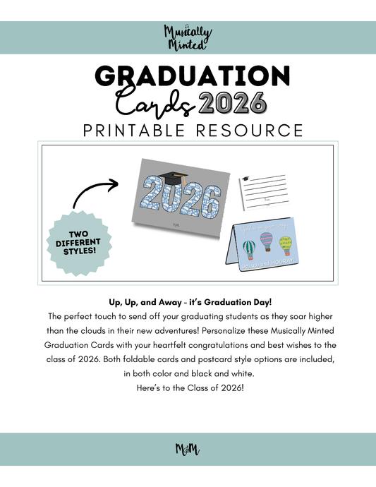2026 Printable Graduation Cards | Congrats Grad from the Music Teacher DIGITAL DOWNLOAD