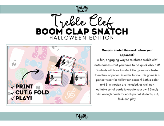 Halloween | Boom Clap Snatch Game | Treble Clef Notes Lines & Spaces Activity DIGITAL DOWNLOAD