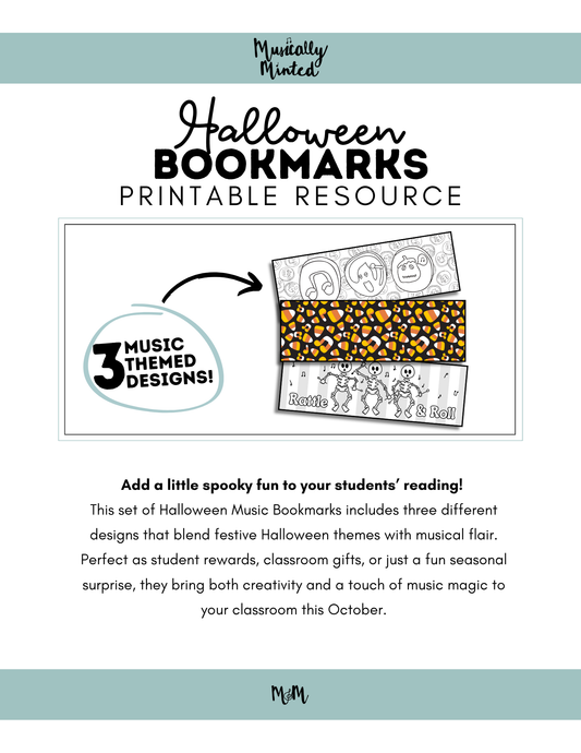 Halloween: Music Bookmarks | Printable Coloring Activity DIGITAL DOWNLOAD
