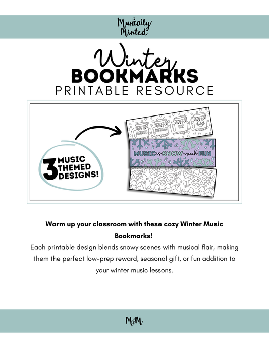 Winter Wonderland | Music Bookmarks | Printable Coloring Activity DIGITAL DOWNLOAD