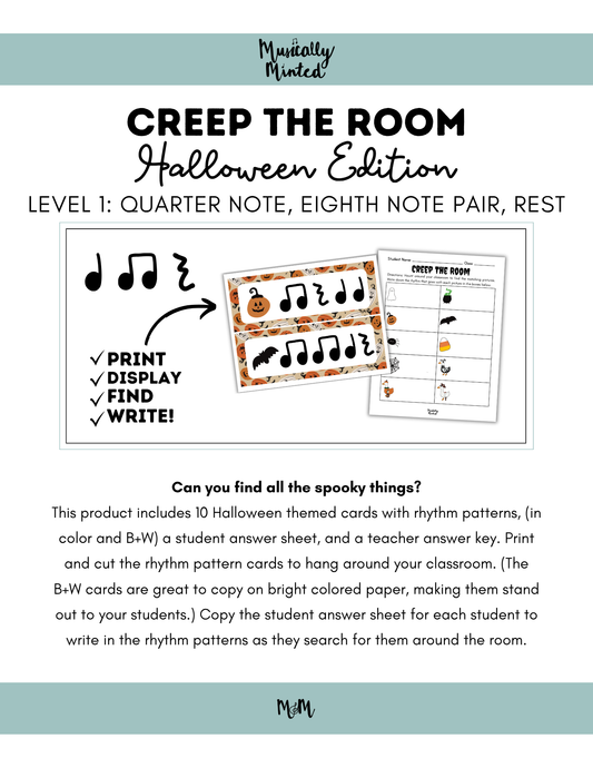Halloween: Creep the Room | Rhythm Level 1 | Write the Room Music Activity DIGITAL DOWNLOAD