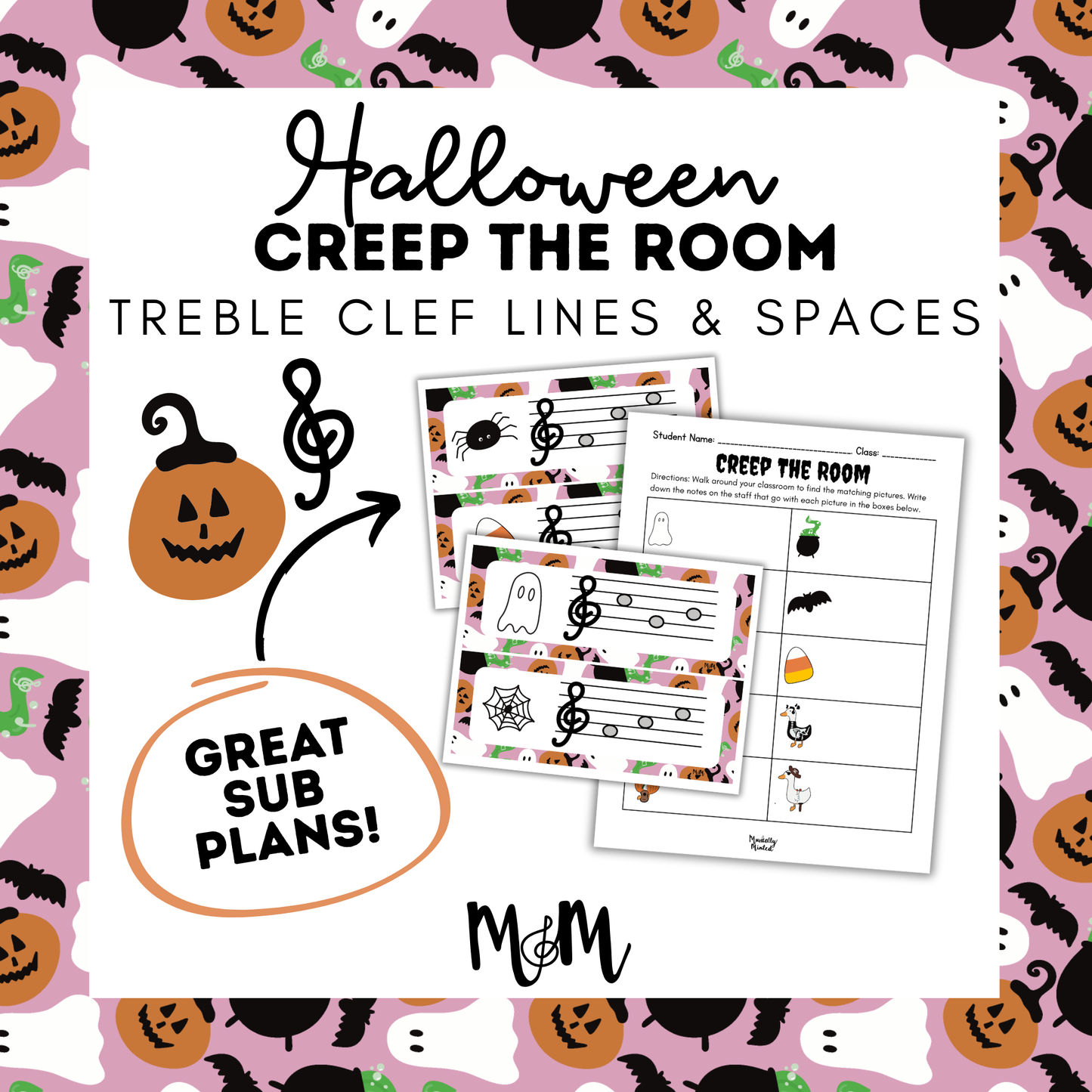 Halloween: Creep the Room | Treble Clef | Printable Music Activity DIGITAL DOWNLOAD