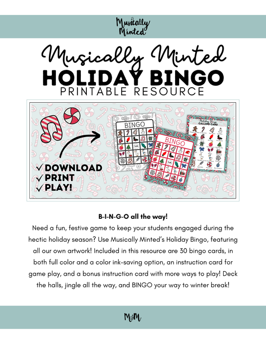 Holiday Music Bingo Game | No Prep Easy Holiday Activity & Sub Plan DIGITAL DOWNLOAD