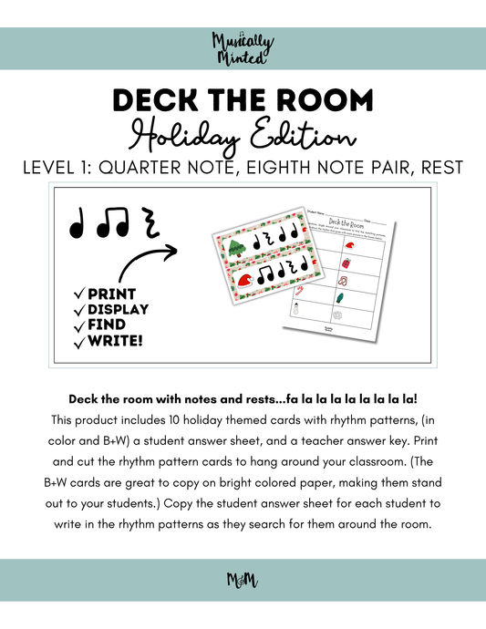 Holiday Deck the Room | Rhythm Level 1 | Write the Room Activity | DIGITAL DOWNLOAD