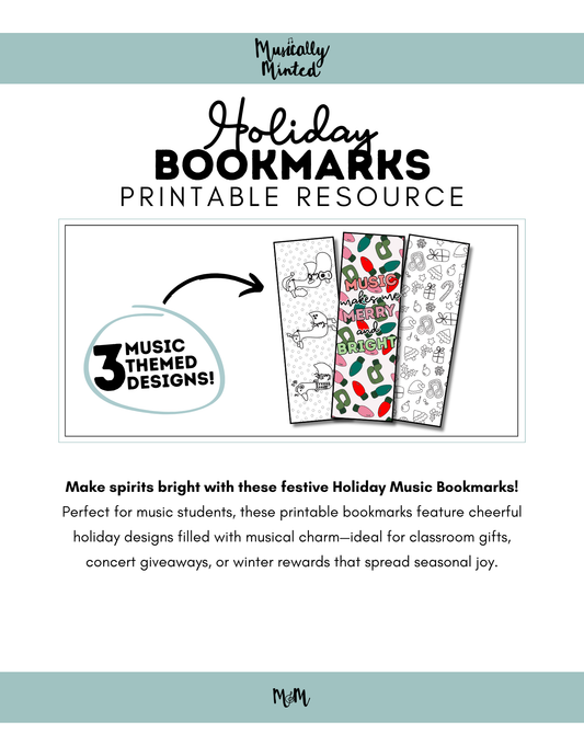 Holiday Favs | Music Bookmarks | Printable Coloring Activity DIGITAL DOWNLOAD