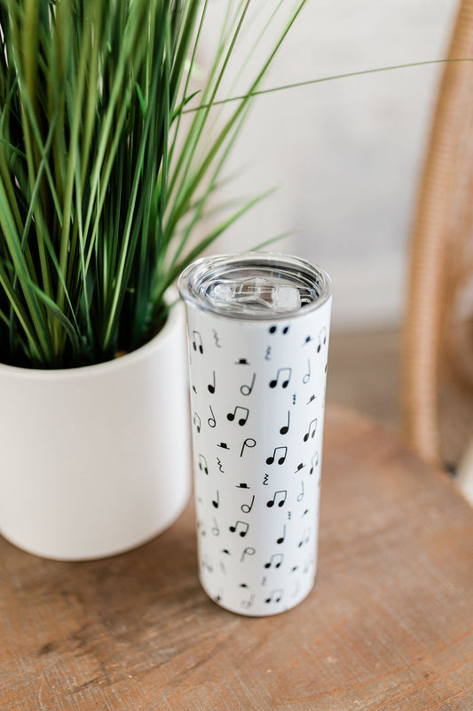 Black and White Music Note Skinny Tumbler
