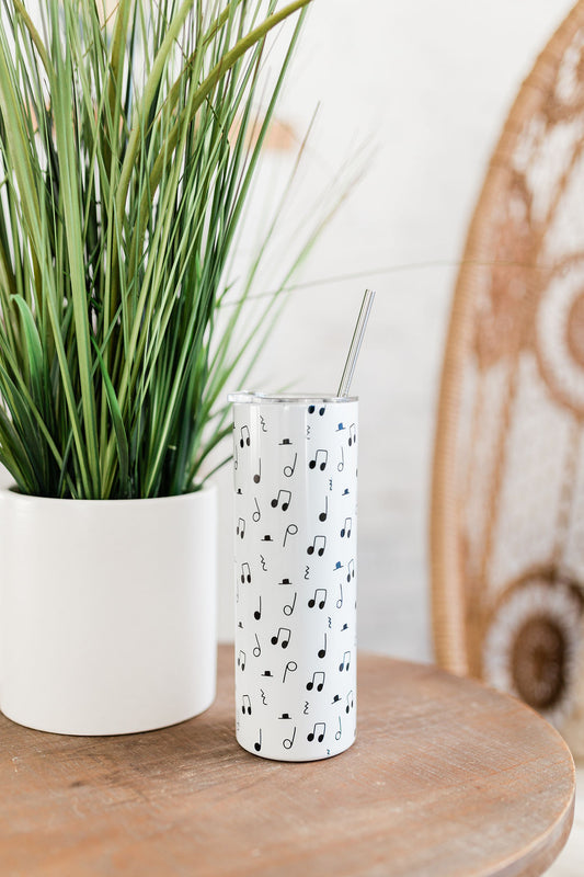 Black and White Music Note Skinny Tumbler