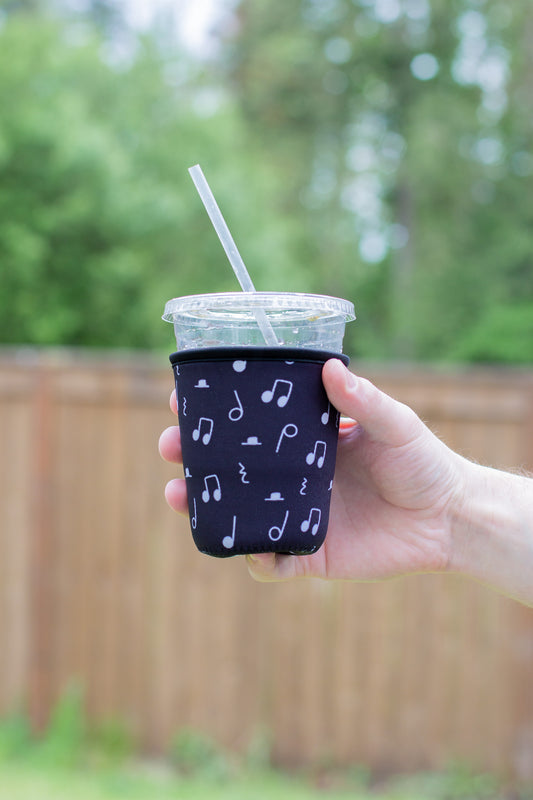 Black and White Music Notes Coffee Coozie