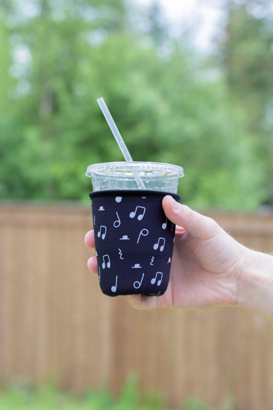 Black and White Music Notes Coffee Coozie