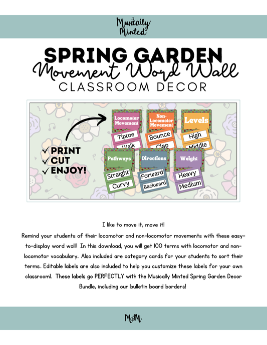 Spring Garden: Movement Word Wall Cards DIGITAL DOWNLOAD