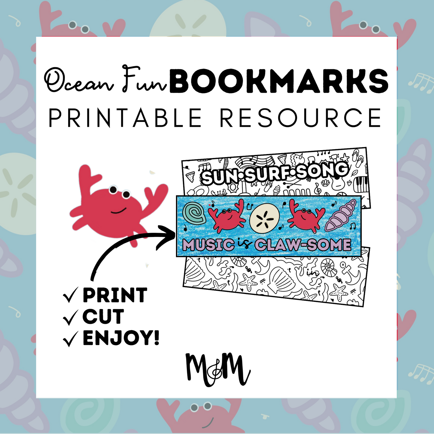 Ocean Fun: Music Bookmarks DIGITAL DOWNLOAD