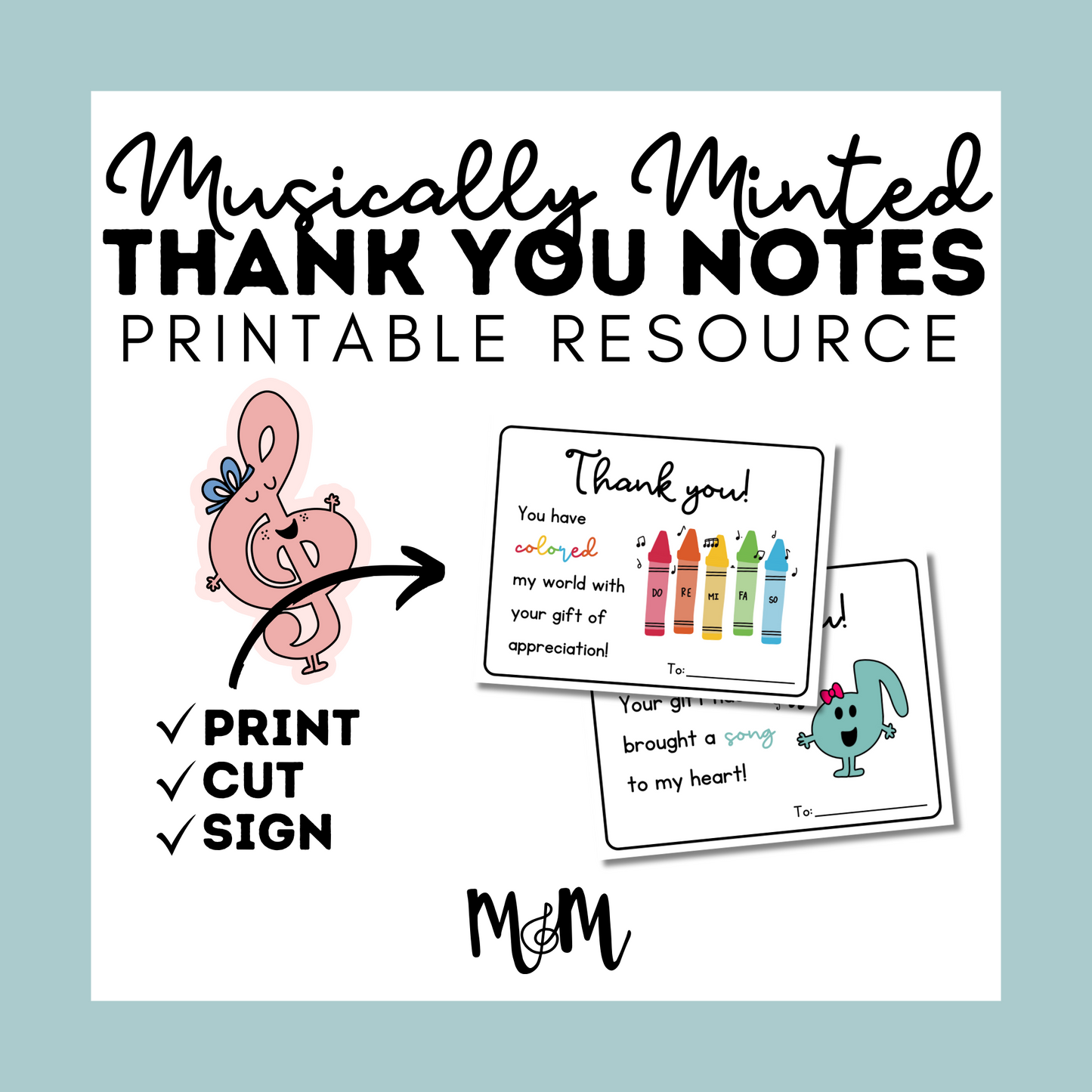 Musically Minted: Music Teacher Appreciation Thank you Notes DIGITAL DOWNLOAD