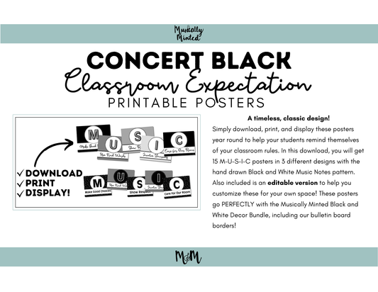 Concert Black: Classroom Expectation Posters DIGITAL DOWNLOAD