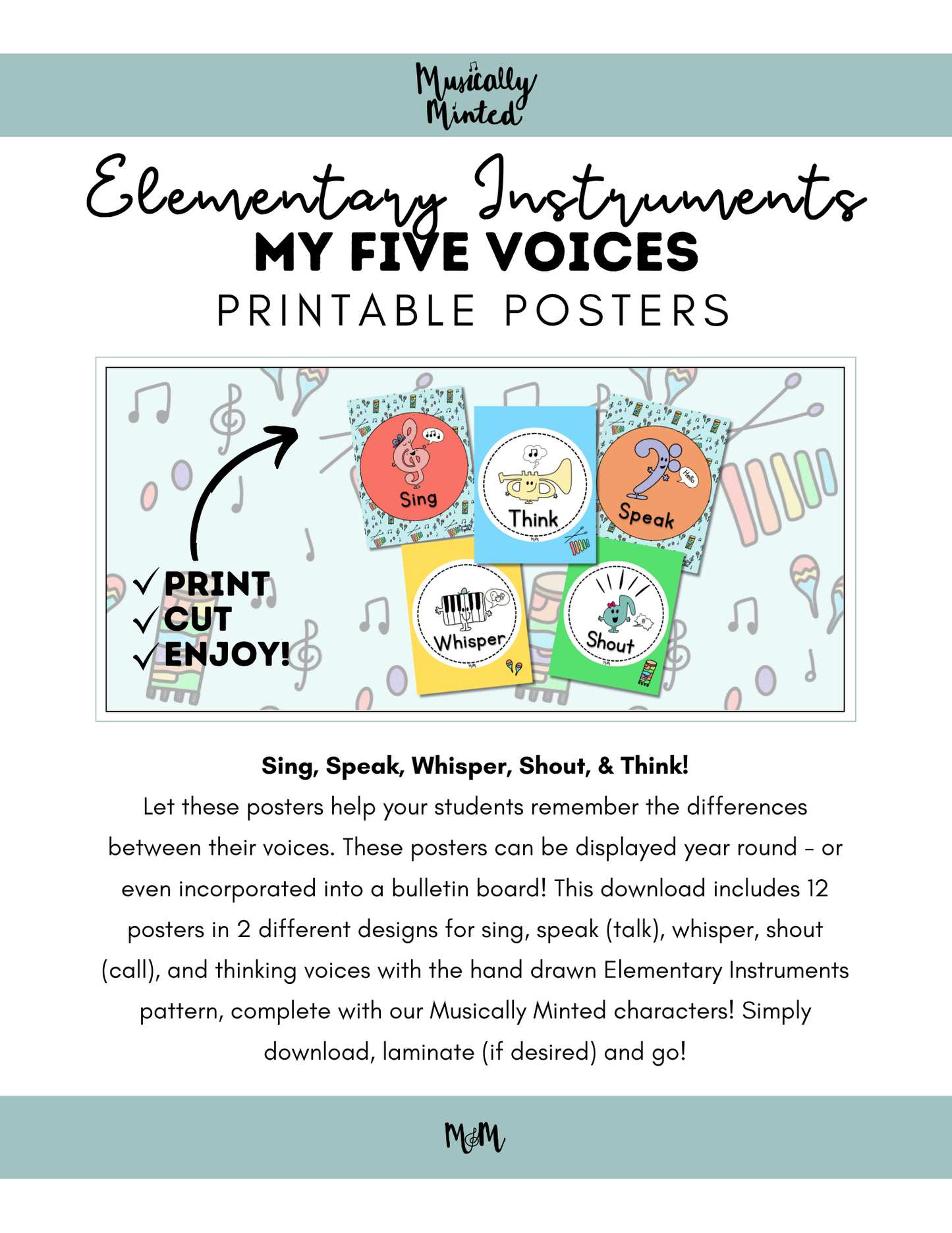 Elementary Instruments: Five Voices Posters DIGITAL DOWNLOAD